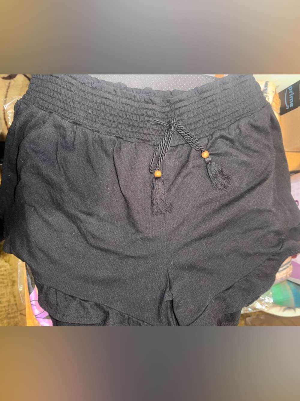 Black High-Waist Ruffle Shorts